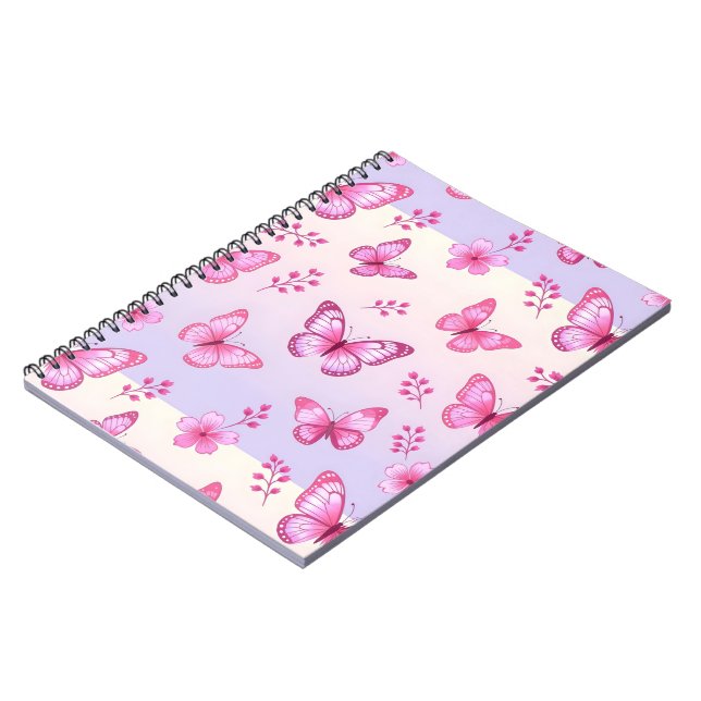 Pink butterflies and flowers pattern notebook (Left Side)