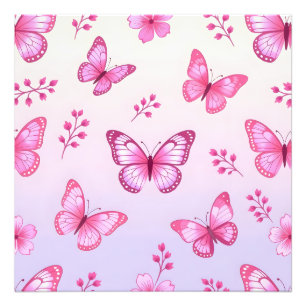 Pink butterflies and flowers pattern photo print