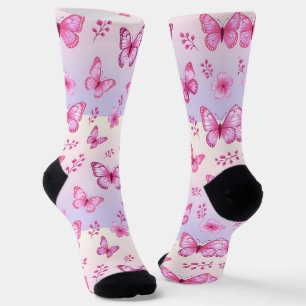 Pink butterflies and flowers pattern socks
