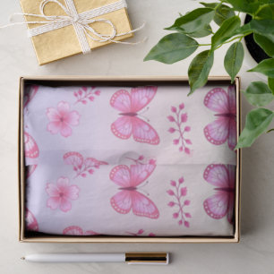 Pink butterflies and flowers pattern tissue paper