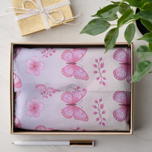 Pink butterflies and flowers pattern tissue paper (Gift)