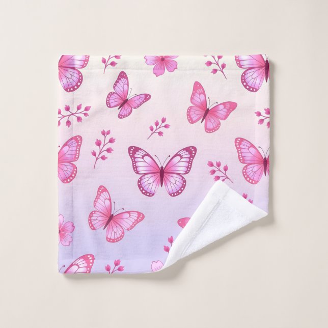 Pink butterflies and flowers pattern wash cloth (Wash Cloth)