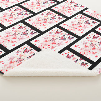 Pink Butterflies and Hearts Romantic Sherpa Blanket