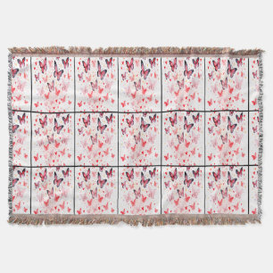 Pink Butterflies and Hearts Romantic Throw Blanket