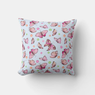 Pink Butterflies and Polka Dots Throw Pillow