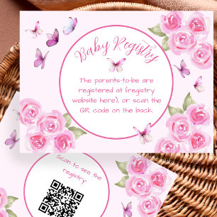 Pink Butterflies Baby Registry Enclosure Card