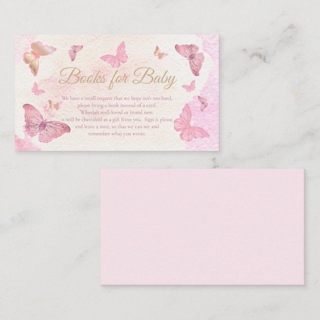 Pink Butterflies Baby Shower Books for Baby Enclosure Card (Front/Back)