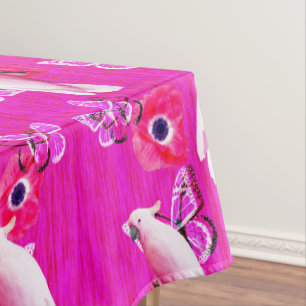 Pink Butterflies, Cockatoos And Poppies, Tablecloth
