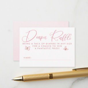Pink Butterflies Diaper Raffle Baby Shower Tickets Enclosure Card