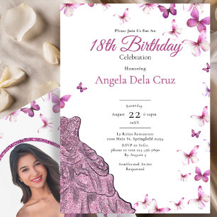Pink Butterflies Fancy Dress 18th Birthday Debut Invitation