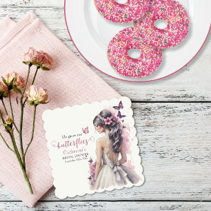 Pink Butterflies Floral Wedding Gown Bridal Shower Paper Coaster