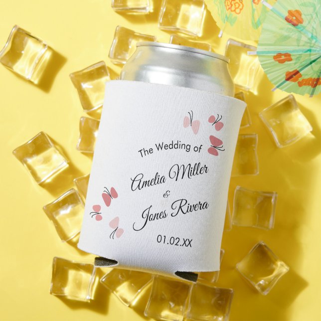 Pink Butterflies Garden Romantic Simple Wedding   Can Cooler (In Situ Summer)