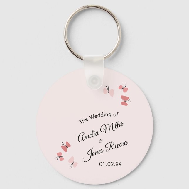 Pink Butterflies Garden Romantic Simple Wedding  Keychain (Front)