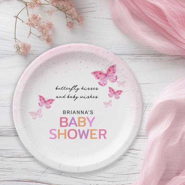 Pink Butterflies Girly Baby Shower Paper Plate (Creator Uploaded)