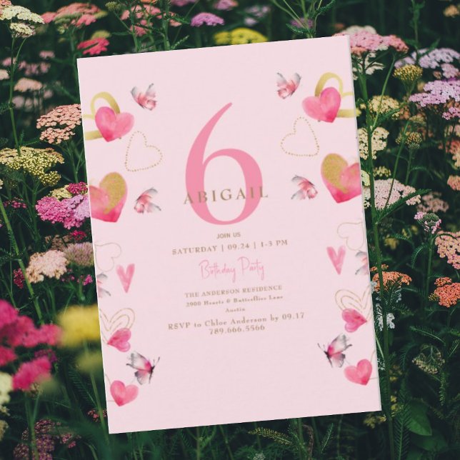 Pink Butterflies & Hearts Birthday Party  Invitation (Creator Uploaded)