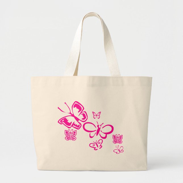 Pink Butterflies Large Tote Bag (Front)