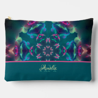Pink Butterflies Luminous Teal Turquoise Name  Accessory Pouch