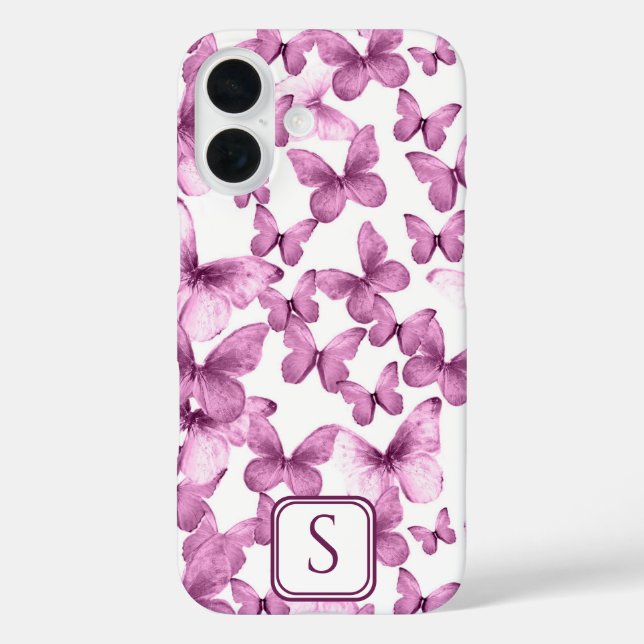 Pink Butterflies Modern Elegant Custom Monogram Case-Mate iPhone Case (Back)