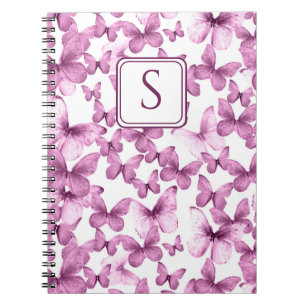 Pink Butterflies Modern Elegant Custom Monogram Notebook