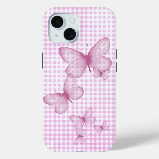 Pink Butterflies On Gingham Case-Mate iPhone Case (Back)