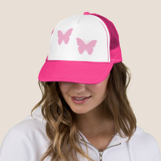Pink Butterflies on Hot Pink and White Trucker Hat