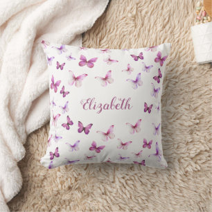 Pink Butterflies Pattern Custom Name Throw Pillow