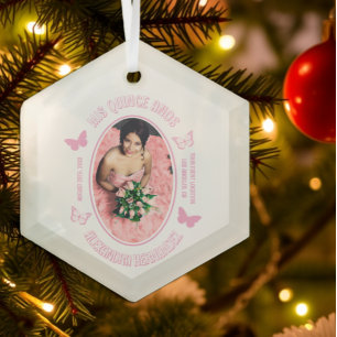 Pink Butterflies Quinceanera Glass Ornament