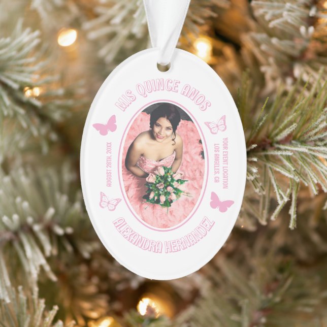 Pink Butterflies Quinceanera Ornament (Tree)