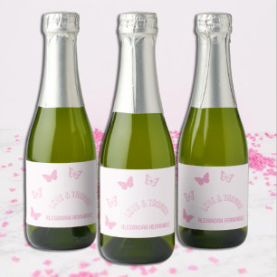 Pink Butterflies Quinceanera Sparkling Wine Label