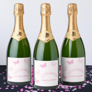 Pink Butterflies Quinceanera Sparkling Wine Label