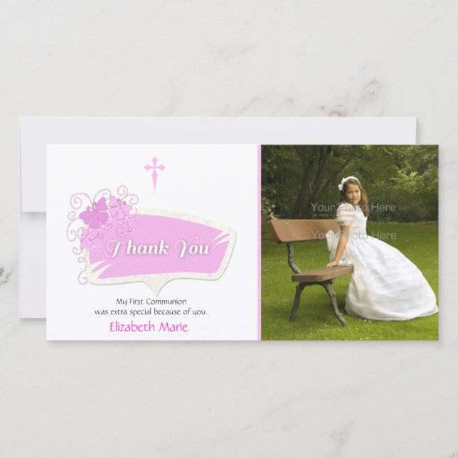Pink Butterflies Religious Photo Card (Front)
