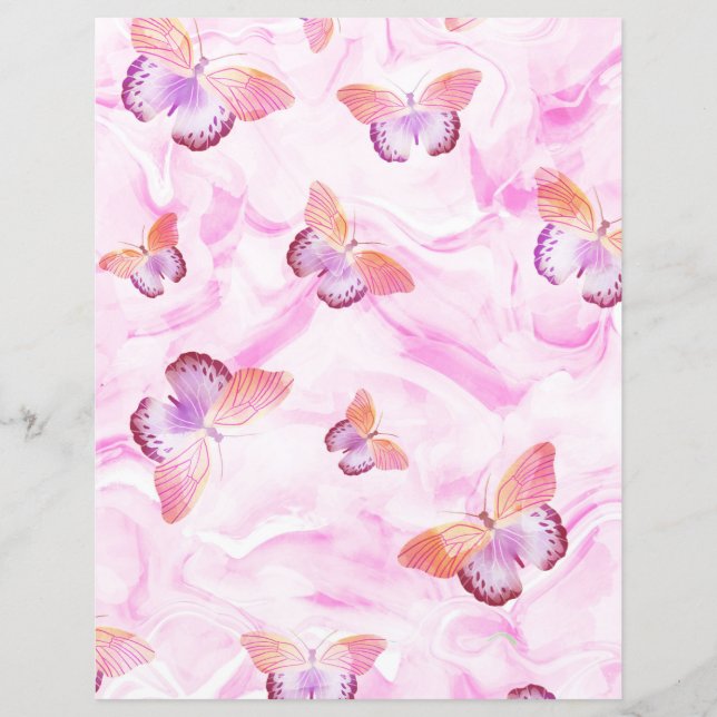 Pink butterflies scrapbook paper (Front)
