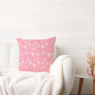 Pink Butterflies Seamless Pattern Throw Pillow