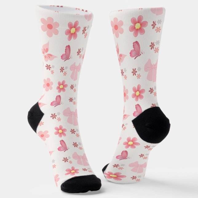 Pink Butterflies Socks (Angled)