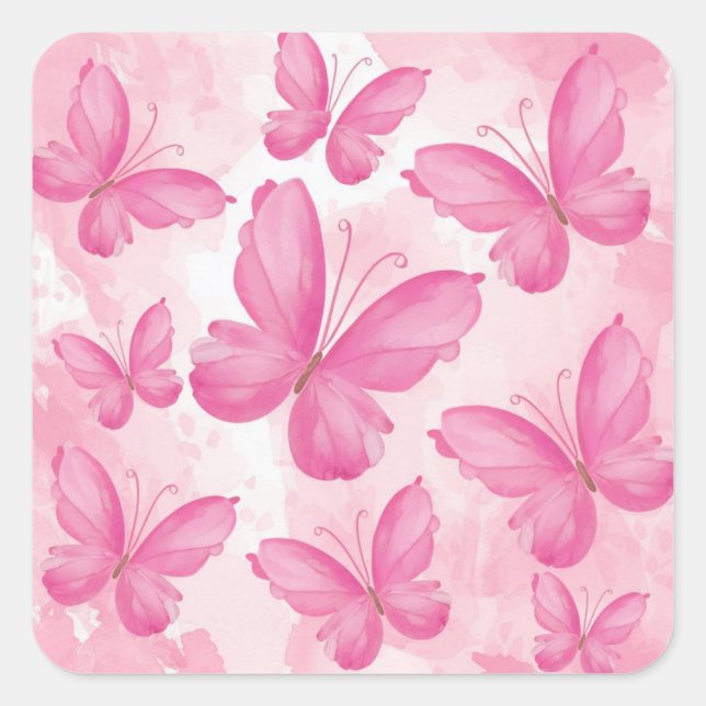 Pink Butterflies Square Sticker (Front)