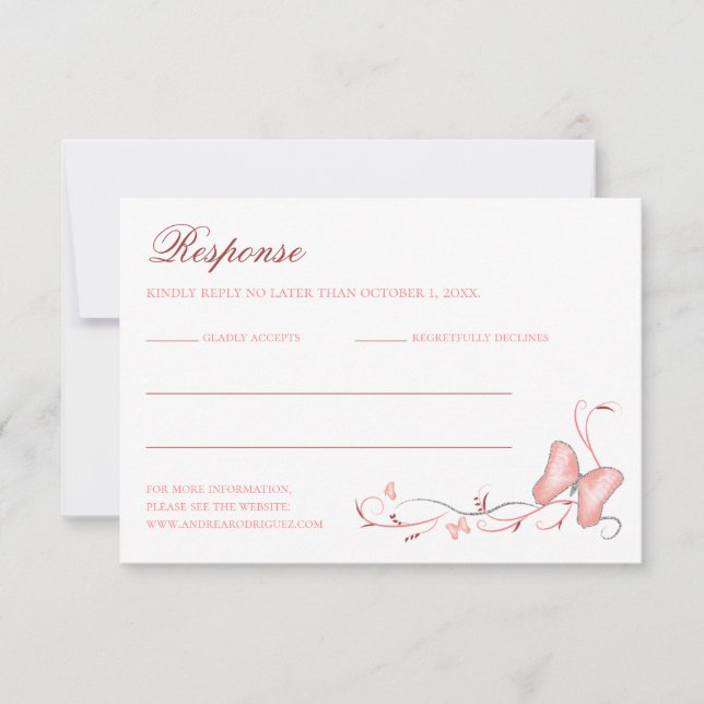 Pink Butterflies & Swirls Quinceanera RSVP Card (Front)
