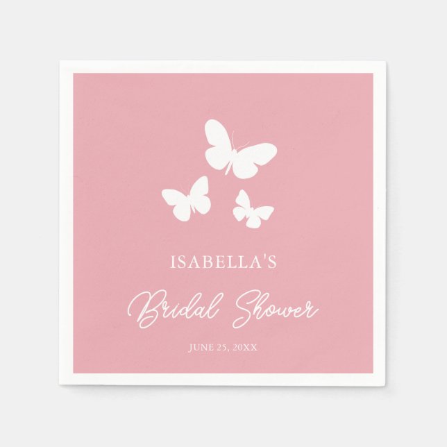 Pink Butterflies Themed Bridal Shower Napkin (Front)