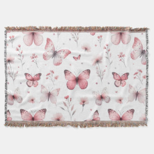 Pink Butterflies  Throw Blanket