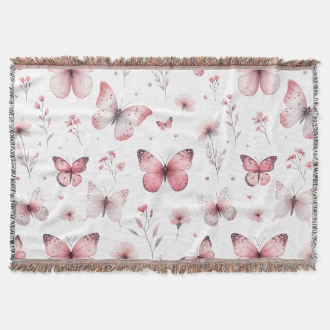 Pink Butterflies  Throw Blanket (Front)