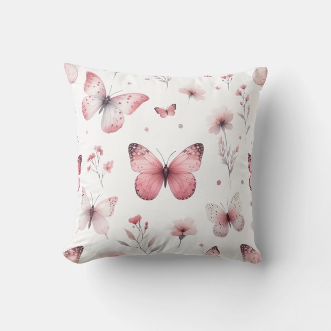 Pink Butterflies  Throw Pillow (Front)