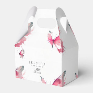 Pink Butterflies White Baby Shower Favor Box