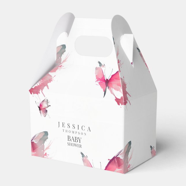 Pink Butterflies White Baby Shower Favor Box (Front Side)