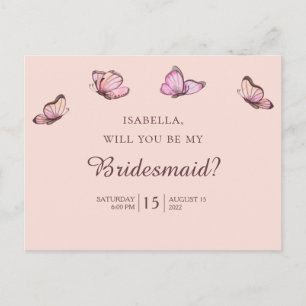 Pink butterflies. Will you be my bridesmaid Postcard