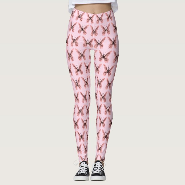 Pink Butterflies You Choose Background Colour Leggings (Front)