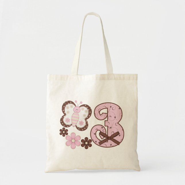 Pink Butterfly 3rd Birthday Tote Bag (Front)