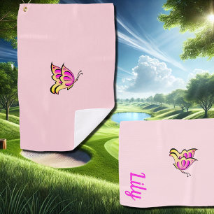 pink  butterfly - add name golf towel