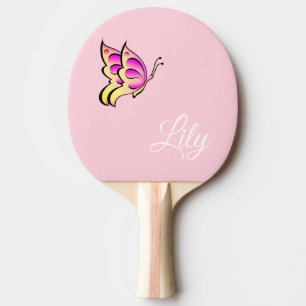 pink  butterfly - add name ping pong paddle