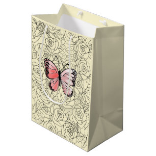 Pink Butterfly And Roses Art - Medium Gift Bag
