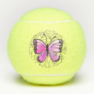 Pink Butterfly And Roses Art - Tennis Balls