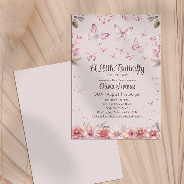 Pink Butterfly Baby Girl Shower Invitation (Pink Butterfly Baby Girl Shower Invitation)